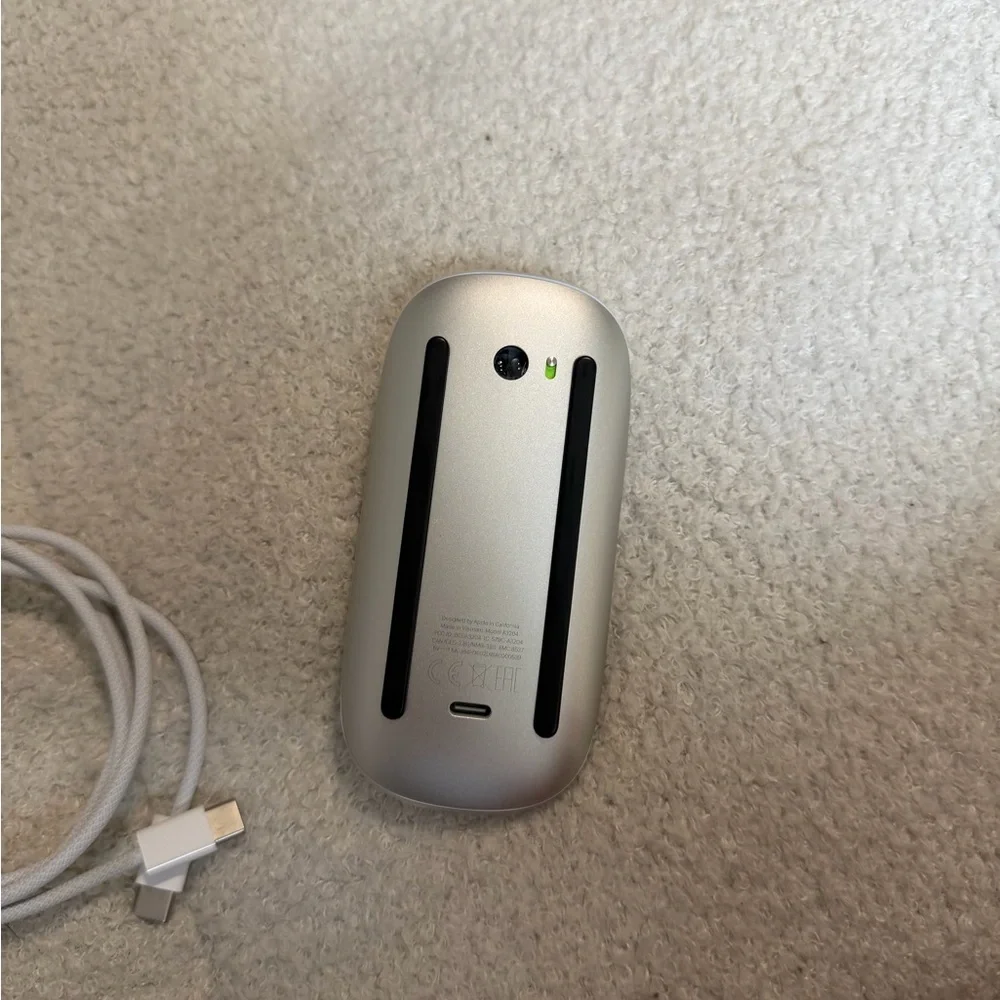 Apple White Wireless Mouse with Gray Charging Cable